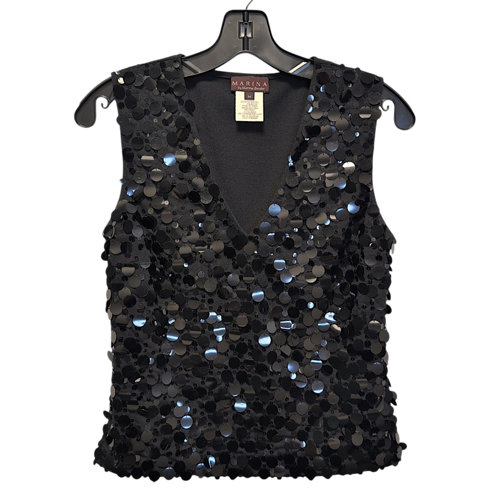 Vintage Marina Bresler Large Circle Sequin Tank Black Rave Retro Party M